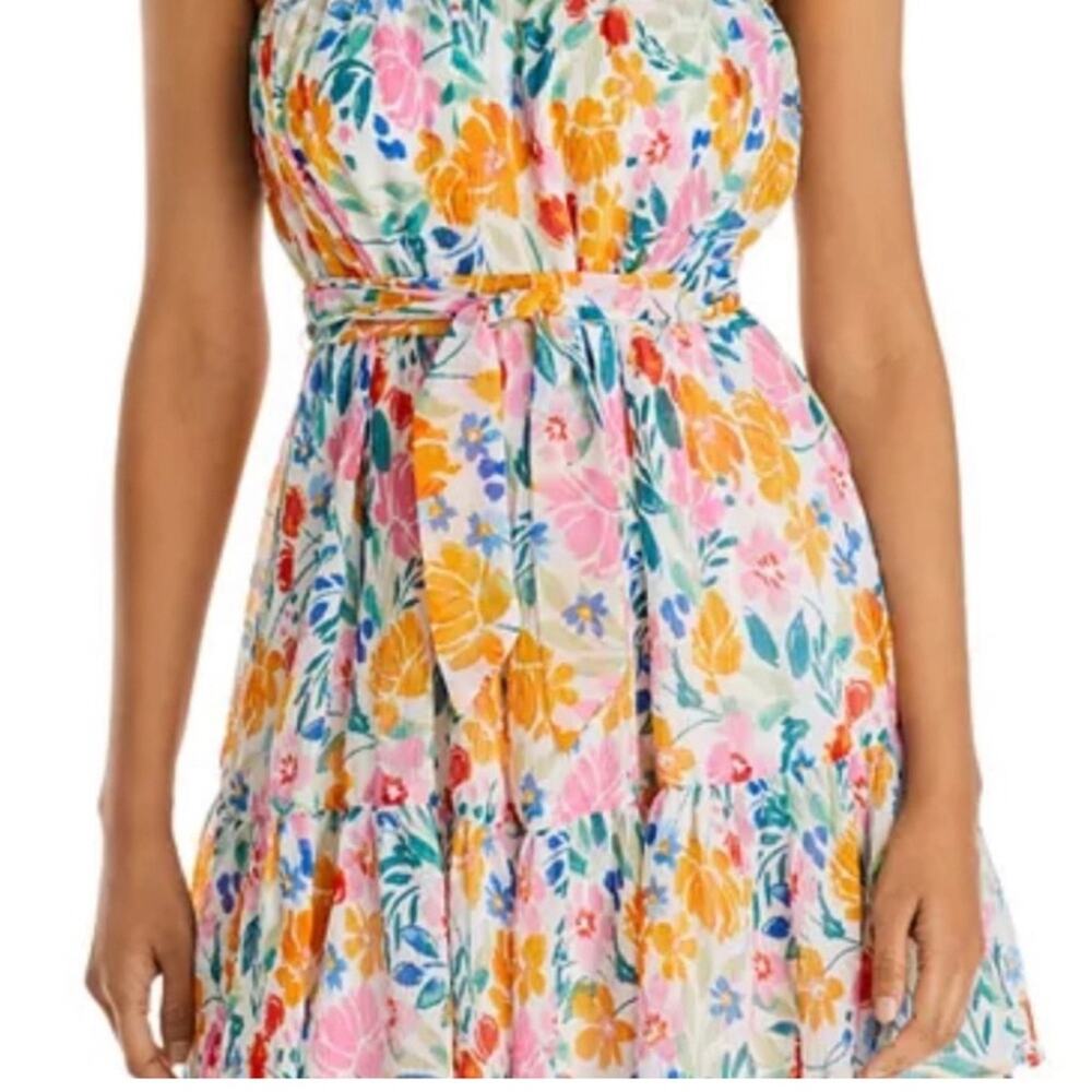 AQUA MEDIUM MINI DRESS STRAPLESS FLORAL PRINT